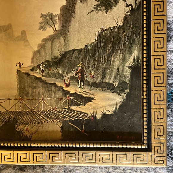 Antique Chinese oil painting in original frame - Picture 2 of 4